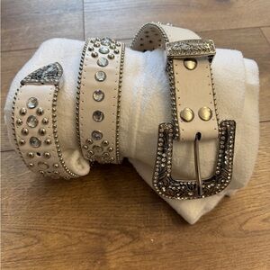 Studded White Belt with Silver Accents